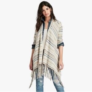 Lucky Brand Womens Fairfax Stripe Boho Fringe Duster Cardigan Size XS Longline